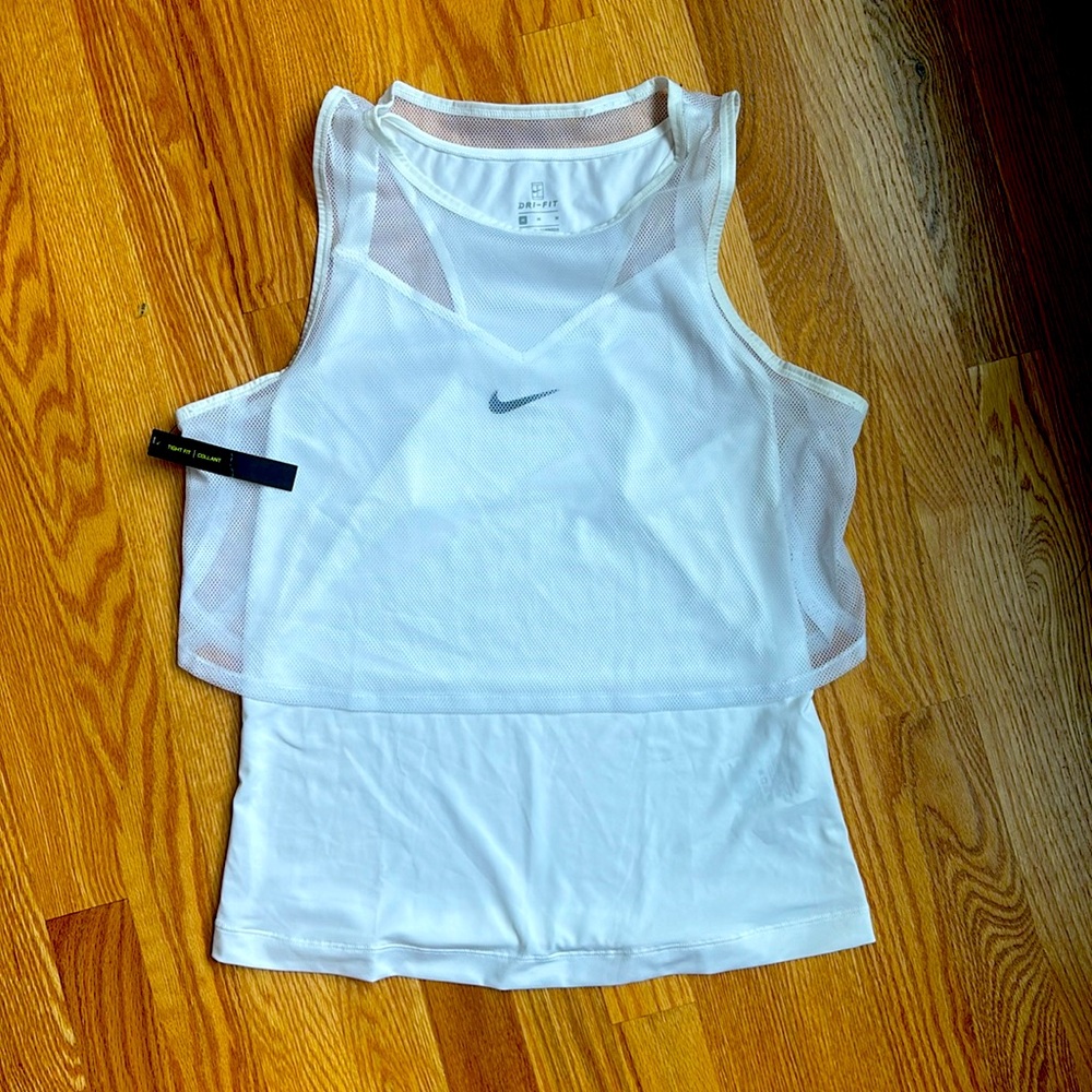 NWT Nike Drifit “Tight Fit” Tennis Tank with Mesh Overlay